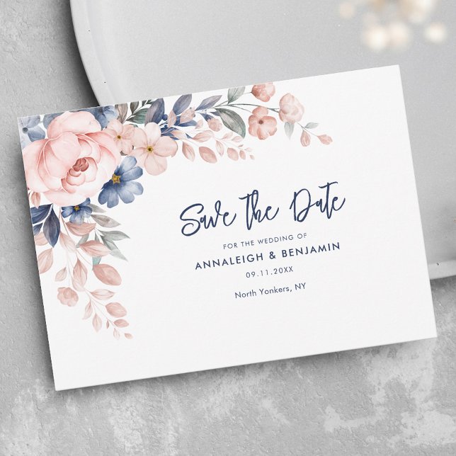 Reserve A Data Casamento Botânico de Script Floral (Save the Date Wedding Announcement Pink Floral )