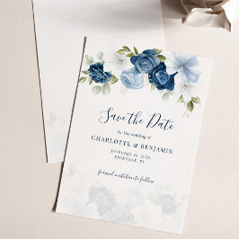 Reserve A Data Casamento Botânico de Script Floral Azul Dusty