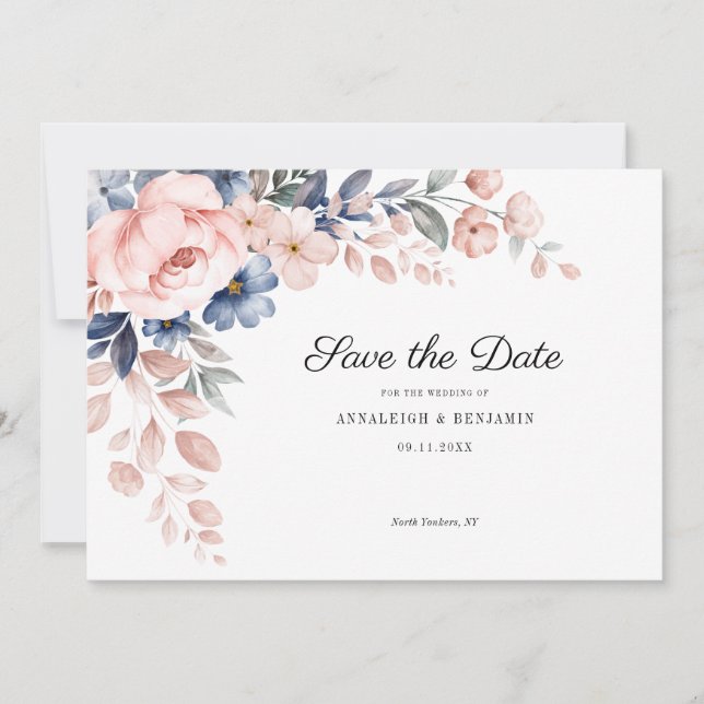 Reserve A Data Casamento Botânico De Script Floral Rosa (Frente)