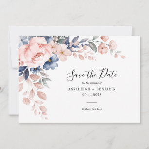 Reserve A Data Casamento Botânico de Script Floral Rosa Elegante