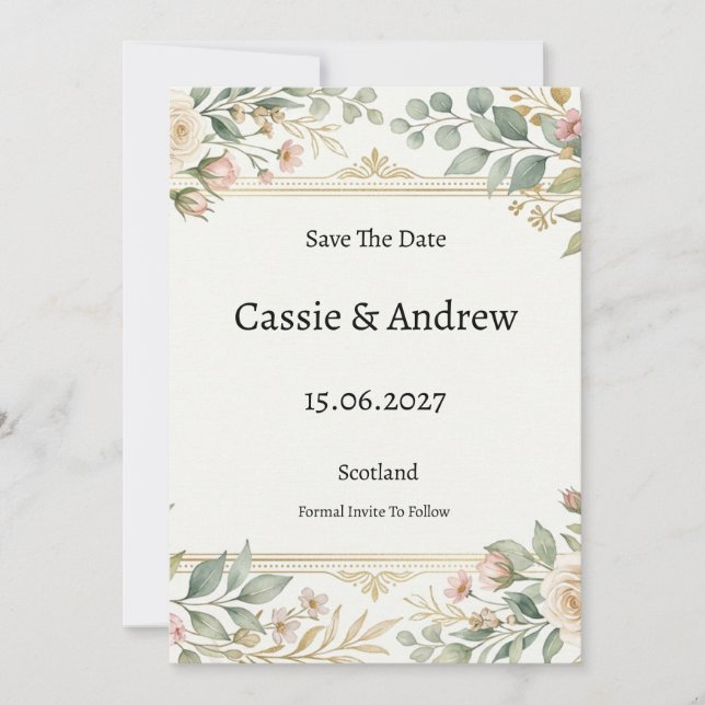 Reserve A Data Casamento Botânico Dourado (Frente)