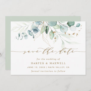 Reserve A Data Casamento Botânico Dourado e Verde