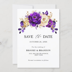 Reserve A Data Casamento Botânico Dourado Violeta Roxo Real