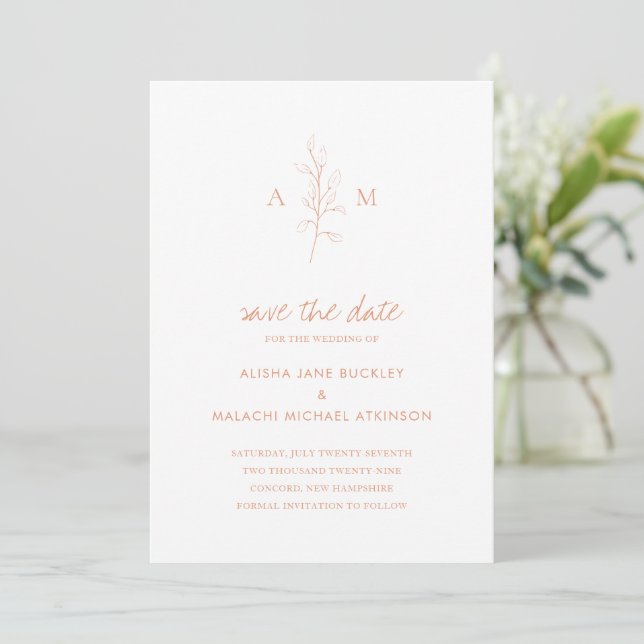 Reserve A Data Casamento Botânico Elegante de Pêssego Limpo (Em pé/Frente)