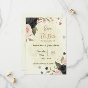 Reserve A Data casamento botânico entre flores rosa e pretas
