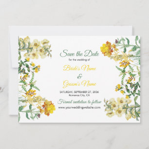 Reserve A Data Casamento Botânico Floral Amarelo Vintage