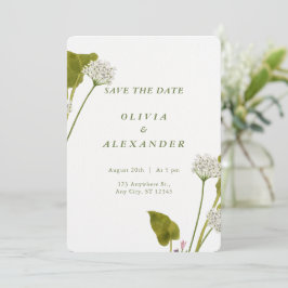 Reserve A Data Casamento Botânico Floral Branco Elegante