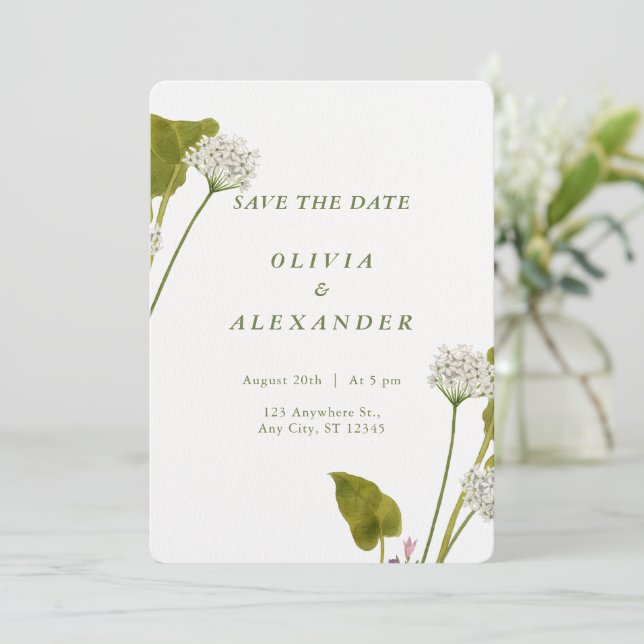 Reserve A Data Casamento Botânico Floral Branco Elegante (Em pé/Frente)