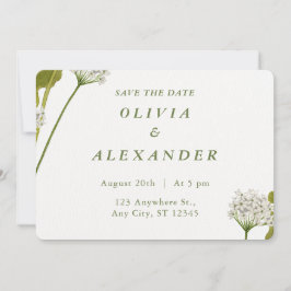 Reserve A Data Casamento Botânico Floral Branco Elegante