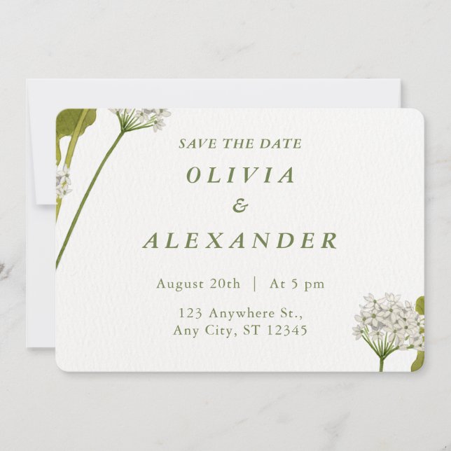 Reserve A Data Casamento Botânico Floral Branco Elegante (Frente)