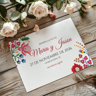 Reserve A Data Casamento Botânico Floral Colorido Moderno Espanho