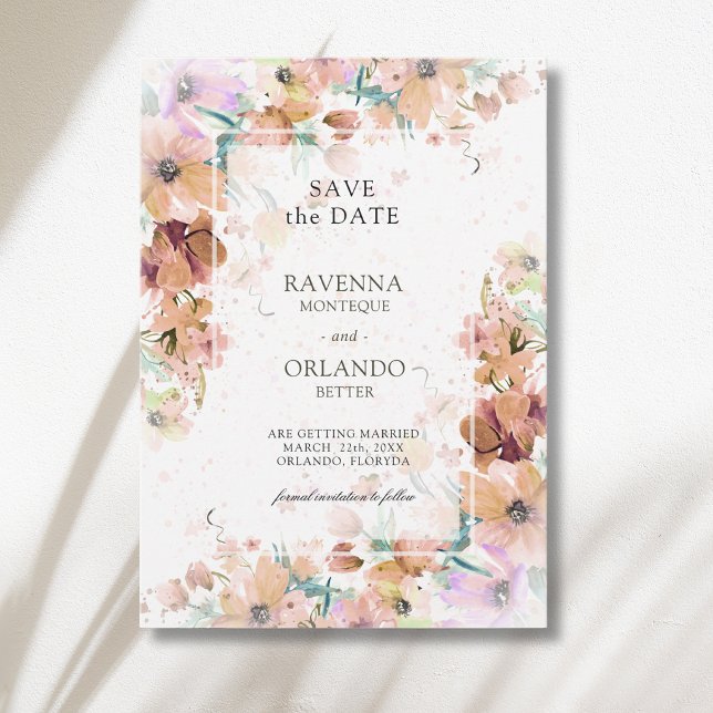 Reserve A Data Casamento Botânico Floral de Romance em Tons Terro (Criador carregado)