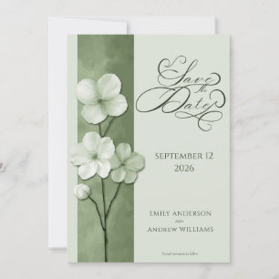Reserve A Data Casamento Botânico Floral Desenhado à Mão em Verde