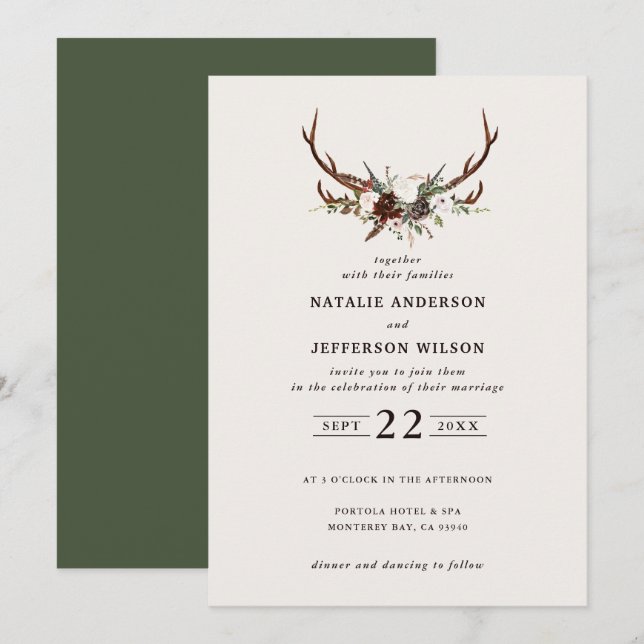 Reserve A Data Casamento botânico, floral e verde-escente (Frente/Verso)