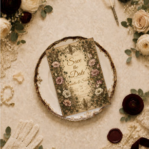 Reserve A Data Casamento Botânico Vintage Elegante