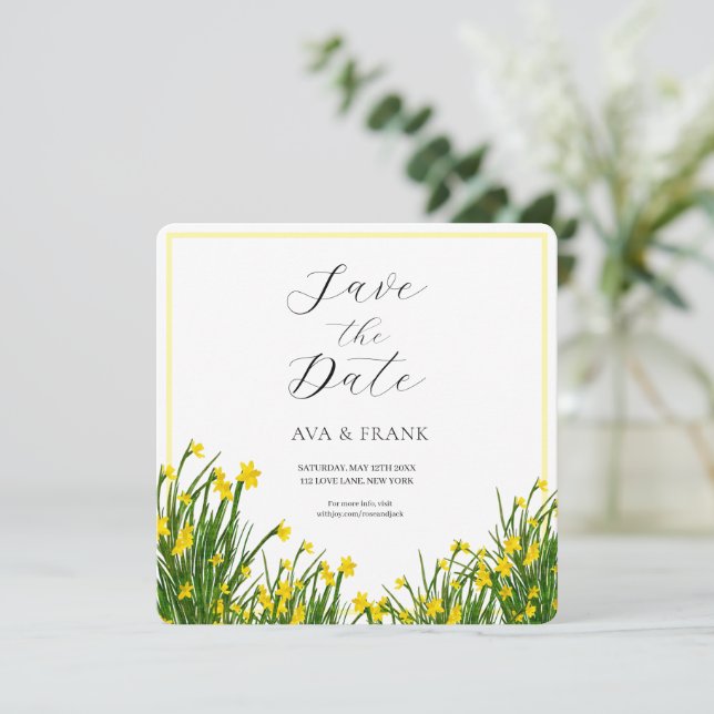 Reserve A Data Casamento Branco Amarelo-Amarelo-Floral (Em pé/Frente)