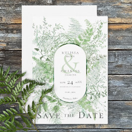 Reserve A Data Casamento Branco da Folhagem Verde Rustic Fern