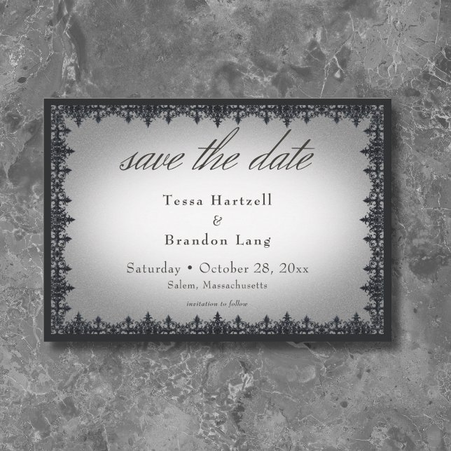 Reserve A Data Casamento Branco da Fronteira Gótica Vitoriana (Victorian Gothic Iron Border White Wedding Save The Date)