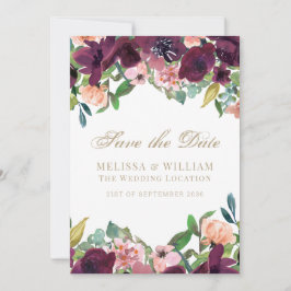 Reserve A Data Casamento Branco da Watercolor Floral Burgundy Cor