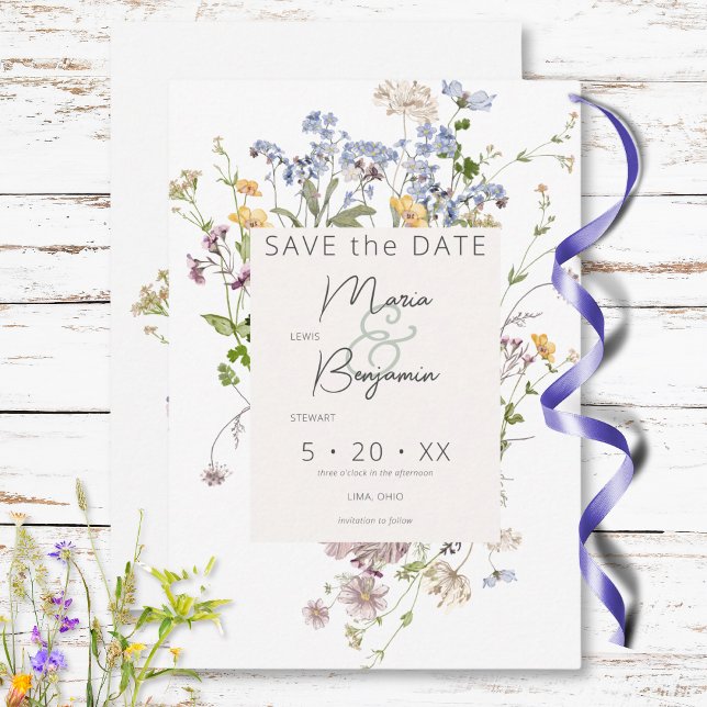 Reserve A Data Casamento Branco de Delicate Boho Wildflower (Delicate Boho Wildflowers White Wedding Save The Date)