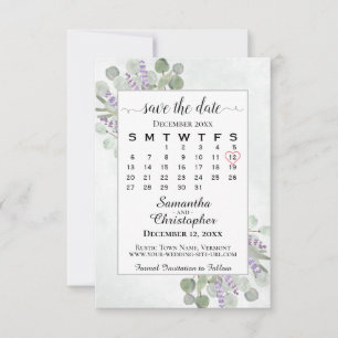 Reserve A Data Casamento Branco do Calendário da Lavanda Eucalypt