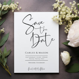 Reserve A Data Casamento Branco e Negro Clássico Elegante