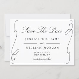 Reserve A Data Casamento Branco E Negro Elegante Simples