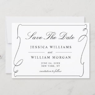 Reserve A Data Casamento Branco E Negro Elegante Simples