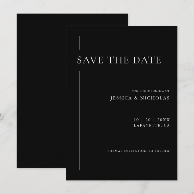 Reserve A Data Casamento Branco e Negro Moderno Elegante (Frente/Verso)