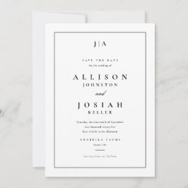 Reserve A Data Casamento Branco e Preto do Monograma Clássico