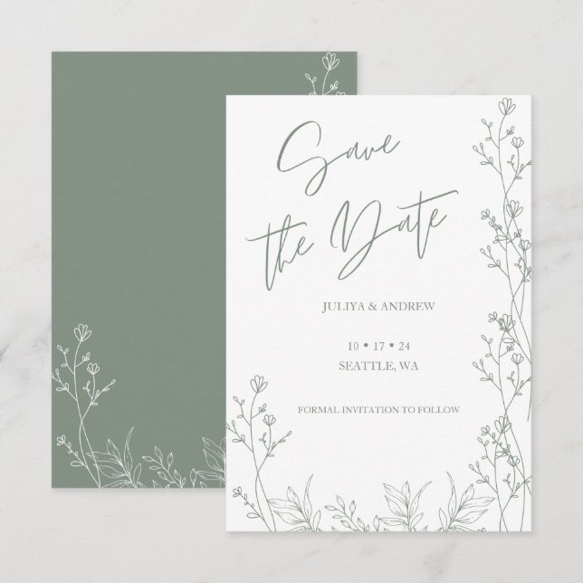 Reserve A Data Casamento branco e verde da Saga (Frente/Verso)
