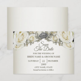Reserve A Data Casamento Branco Flora Verde Beige Elegante Modern