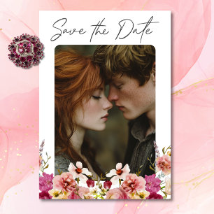 Reserve A Data Casamento Branco Floral do Verão Elegante Moderno