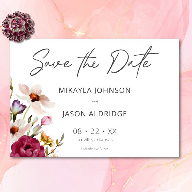 Reserve A Data Casamento Branco Floral do Verão Elegante Moderno (Modern Elegant Summer Meadow Floral White Wedding Save The Date)