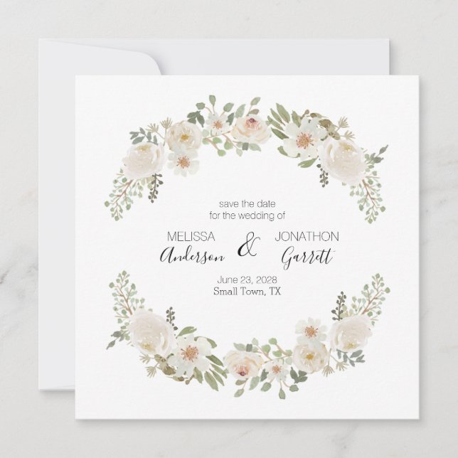 Reserve A Data Casamento Branco Floral Elegante Salvar a Data (Frente)
