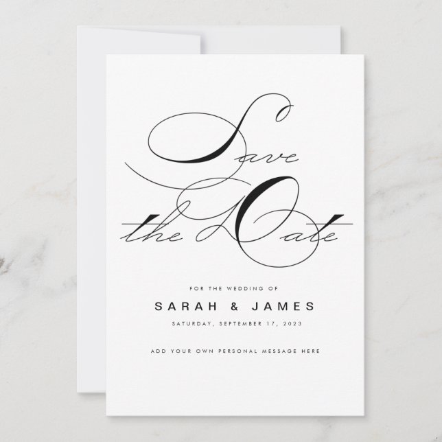 Reserve A Data Casamento Branco Negro de Script Elegante Salve a  (Frente)