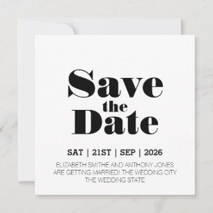 Reserve A Data Casamento Branco Negro Moderno