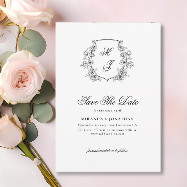 Reserve A Data Casamento branco preto de cesto monograma legante (Criador carregado)