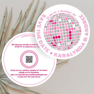 Reserve A Data Casamento Branco redondo Elegante Disco Ball Rosa