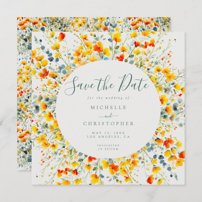 Reserve A Data Casamento Bright Floral Square (Frente/Verso)