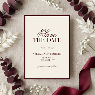 Reserve A Data Casamento Burgundy Antigo Dinheiro Elegante