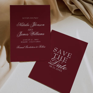 Reserve A Data Casamento Burgundy Branco Clássico com Muito Estil