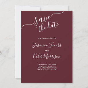 Reserve A Data Casamento Burgundy com Foto e Letra Branca