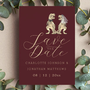 Reserve A Data Casamento Burgundy com Tema de Dinossauro