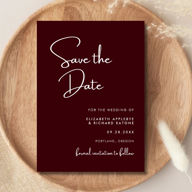 Reserve A Data Casamento Burgundy Elegante e Moderno (Elegant modern burgundy save the date sets a romantic tone while sharing your special day.)