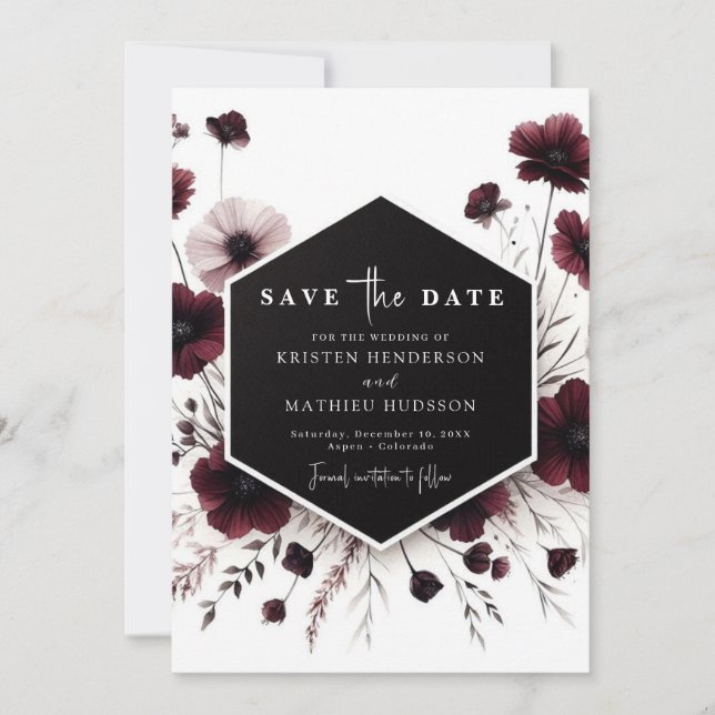 Reserve A Data Casamento Burgundy Impressionante (Frente)
