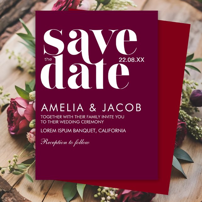 Reserve A Data Casamento Burgundy Marrom Minimalista Moderno (Criador carregado)