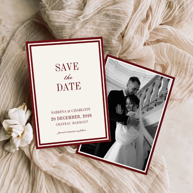 Reserve A Data Casamento Burgundy Moderno com Estilo Antigo Salve (Criador carregado)