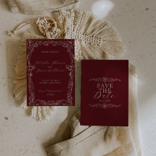 Reserve A Data Casamento Burgundy Romântico com Estilo Antigo