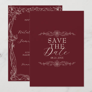 Reserve A Data Casamento Burgundy Romântico com Estilo Antigo